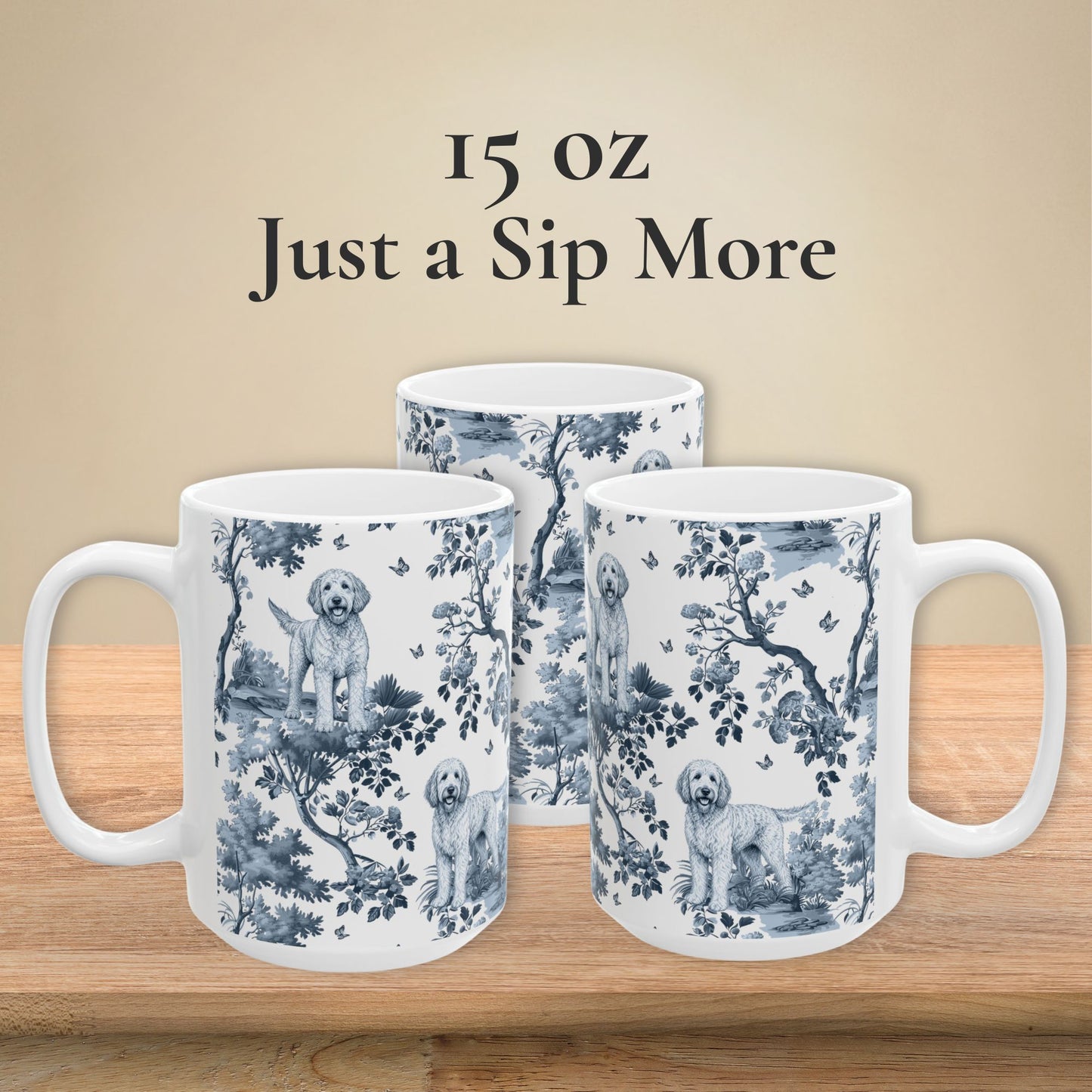 Labradoodle Mug - Blue Toile Pattern