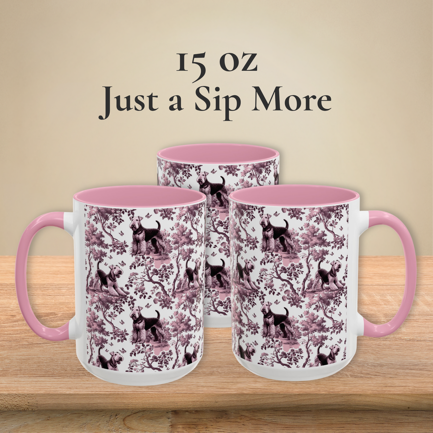 Airedale Terrier Mug - Pink Toile