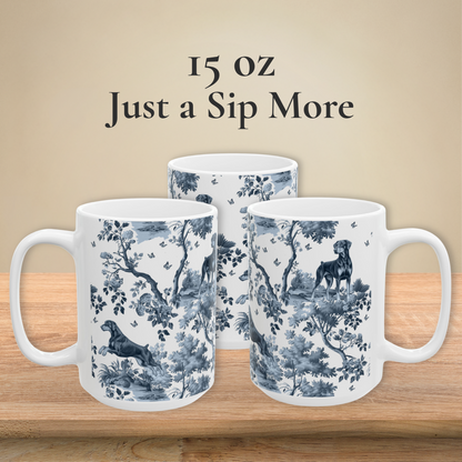 Doberman (Drop Ear) Mug - Blue Toile Pattern