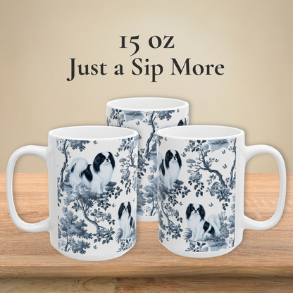 Smooth Fox Terrier blue toile white handle coffee mugs in 11 oz and 15 oz sizes