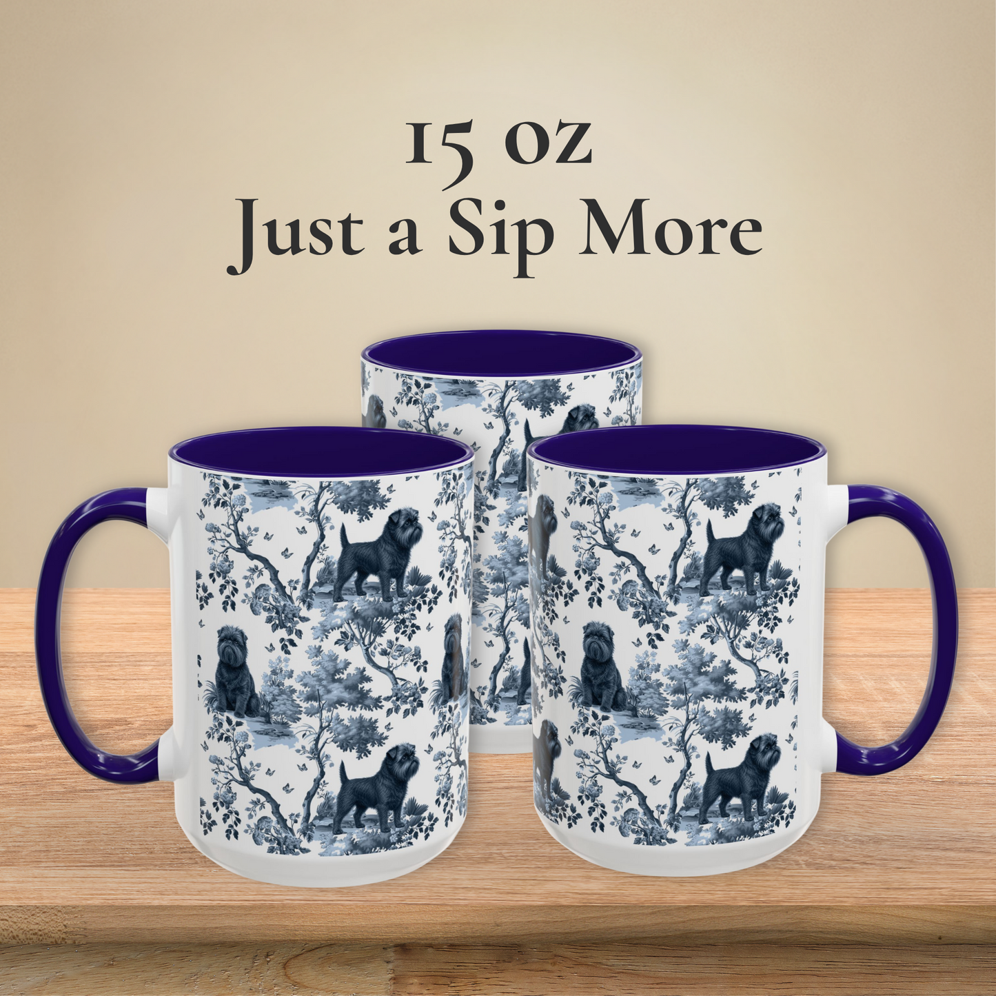 Affenpinscher blue toile coffee mugs in 11 oz and 15 oz sizes