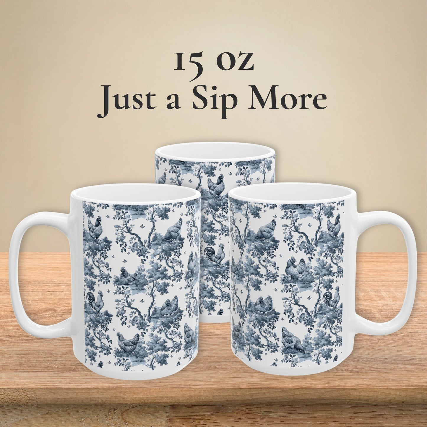 Chicken Mug - Blue Toile Pattern
