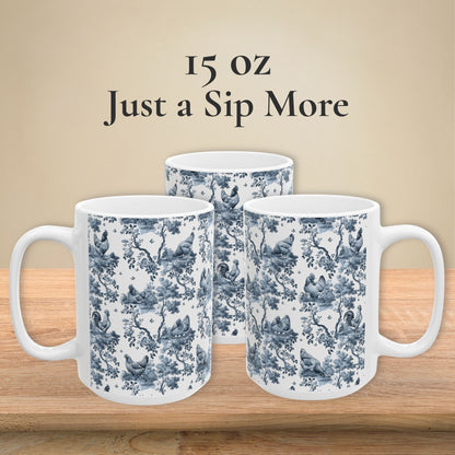 Chicken Mug - Blue Toile Pattern
