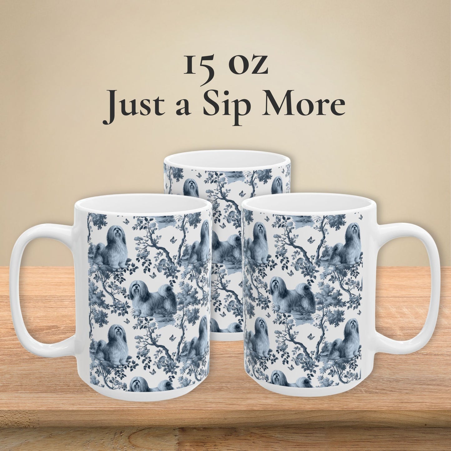 Lhasa Apso Mug - Blue Toile Pattern