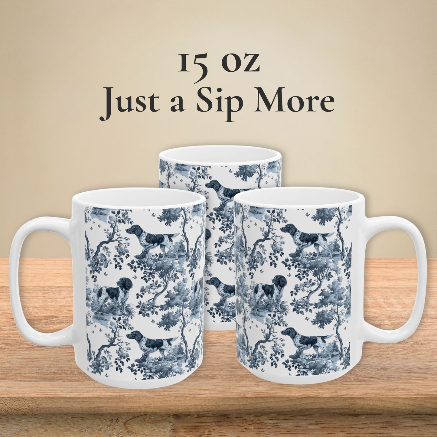 Large Munsterlander Mug - Blue Toile Pattern