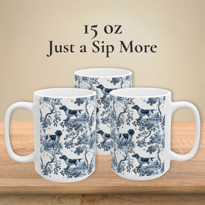 Large Munsterlander Mug - Blue Toile Pattern