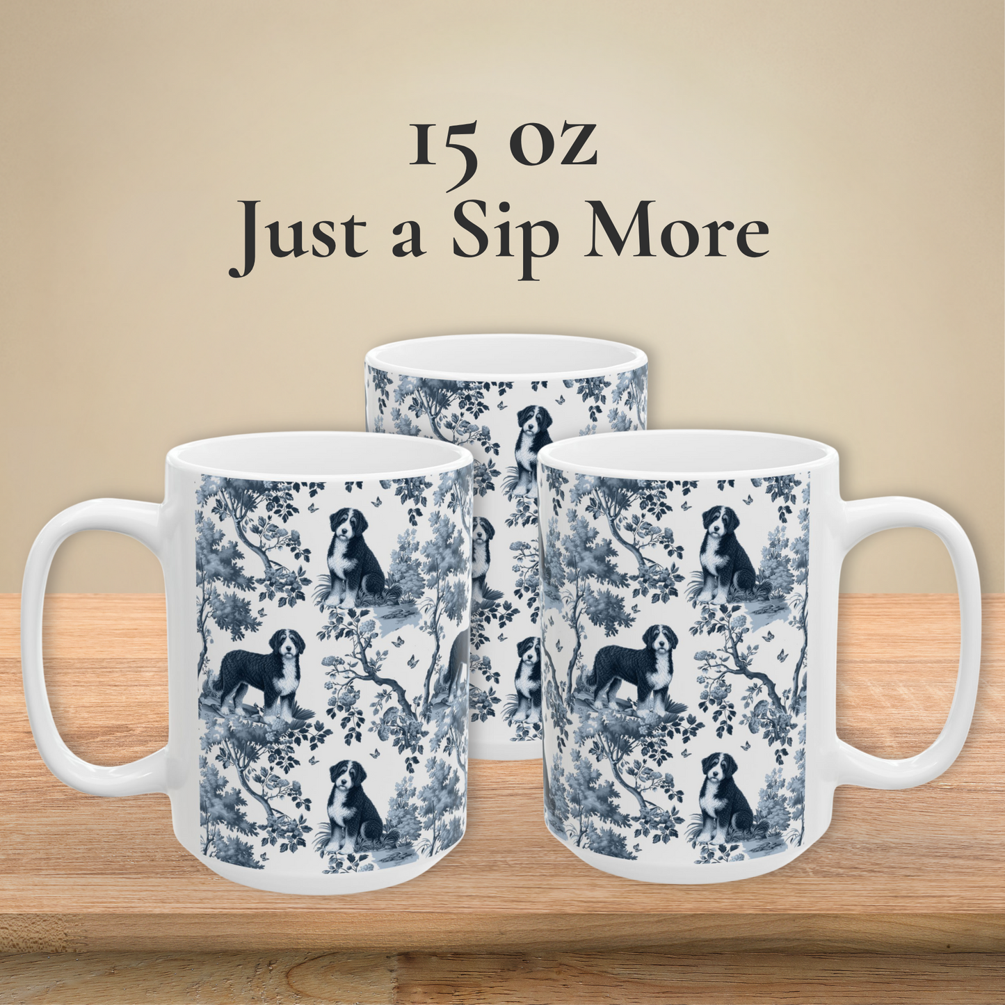 Bernedoodle  Mug - Blue Toile Pattern