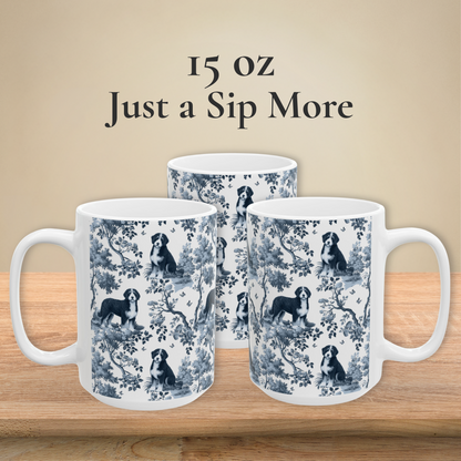 Bernedoodle  Mug - Blue Toile Pattern