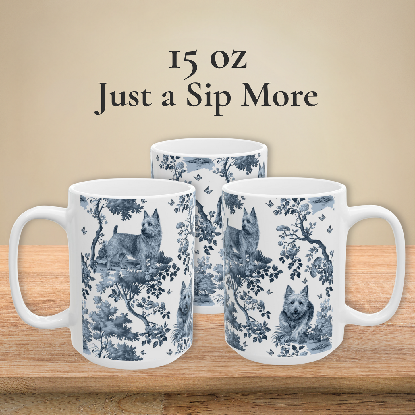 Australian Terrier Mug - Blue Toile Pattern