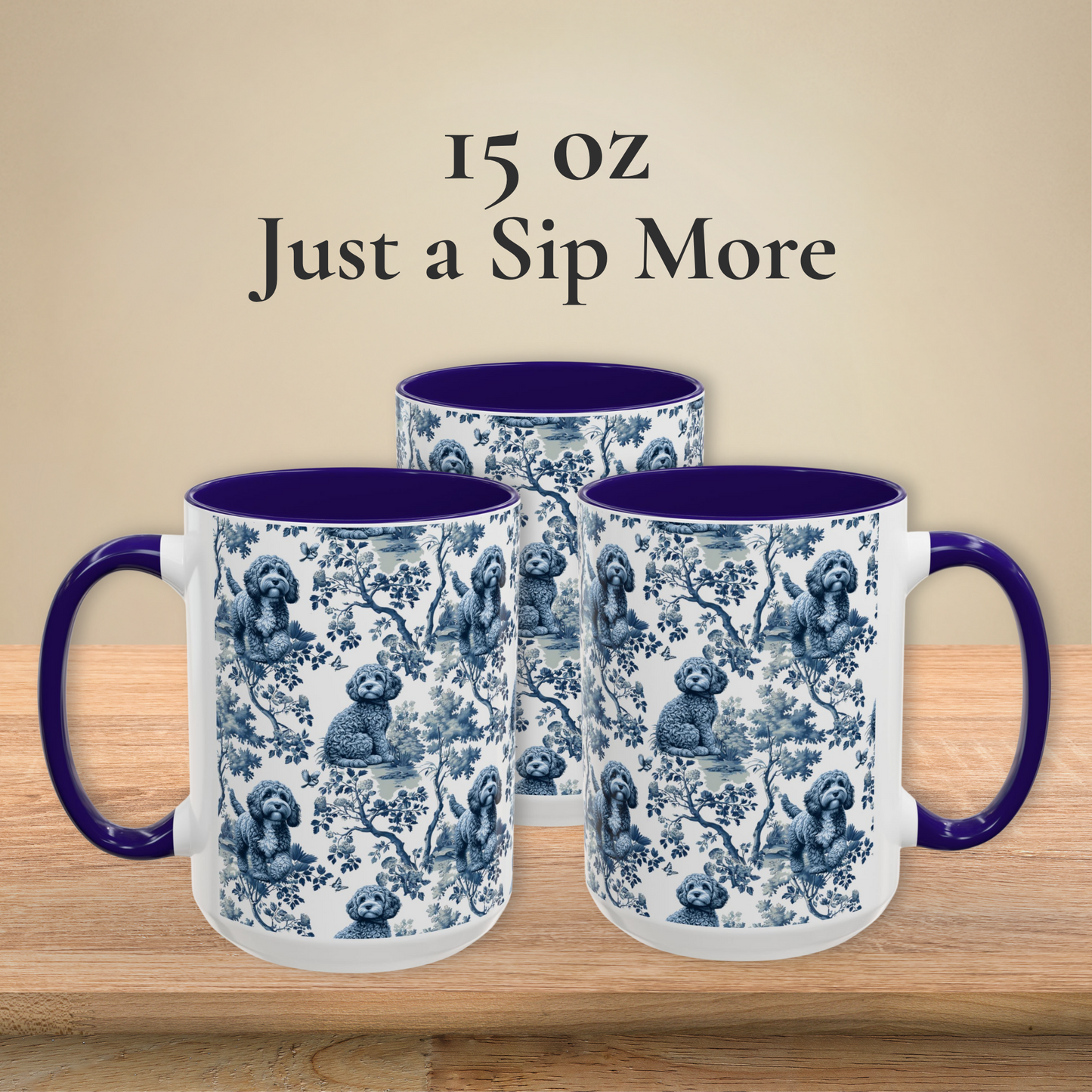 Cavapoo Mug · Garden Toile · Navy Handle