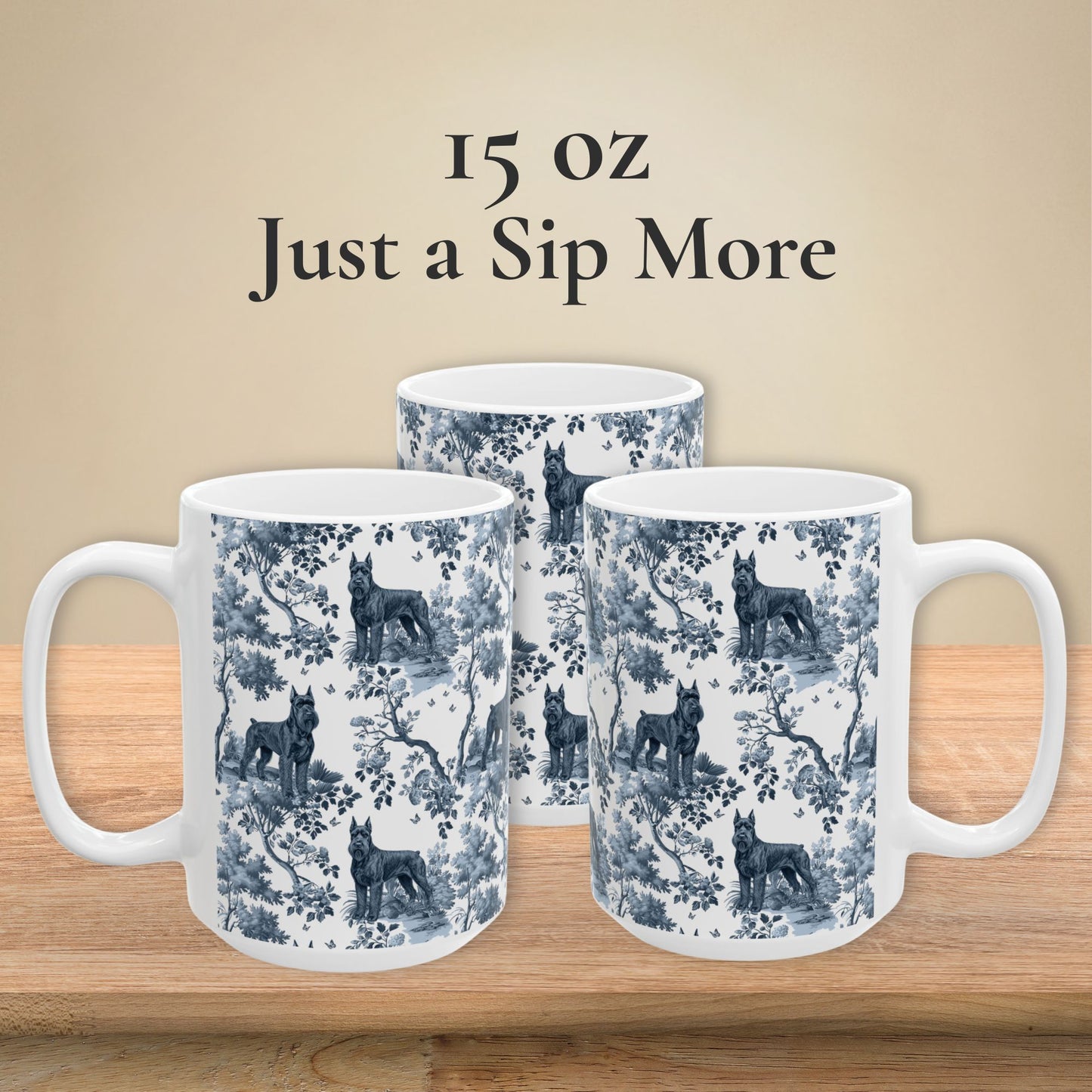 Giant Schnauzer Mug - Blue Toile Pattern