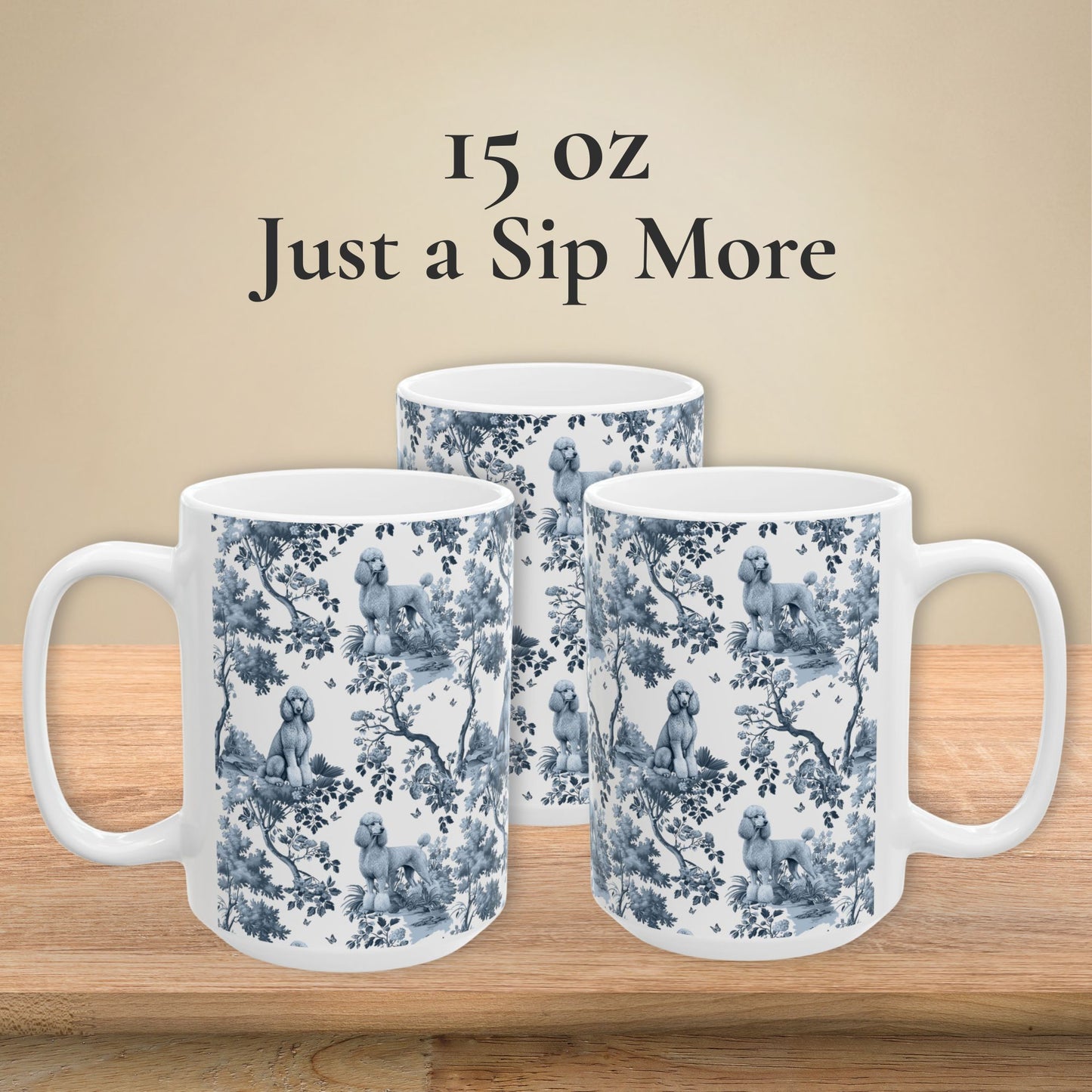 Standard Poodle Mug - Blue Toile Pattern