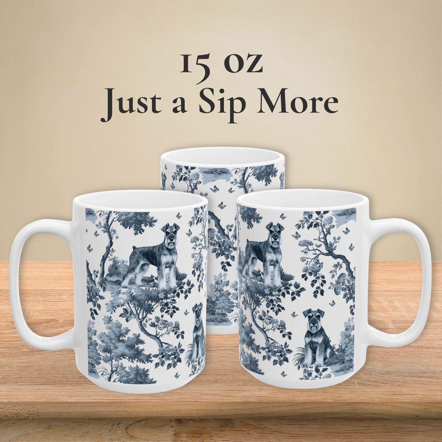 Standard Schnauzer Mug - Blue Toile Pattern