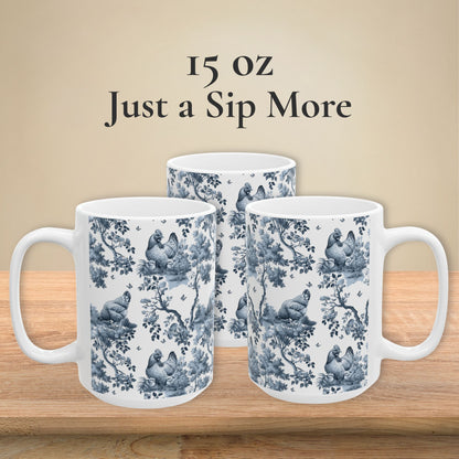 Chicken V2 Mug - Blue Toile Pattern