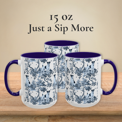 Smooth Fox Terrier blue toile coffee mugs in 11 oz and 15 oz sizes