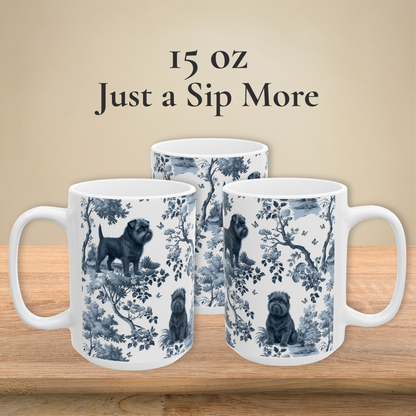 Affenpinscher blue toile white handle coffee mugs in 11 oz and 15 oz sizes
