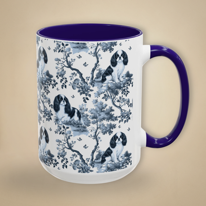 English Toy Spaniel blue toile coffee mug 15 oz with navy blue handle