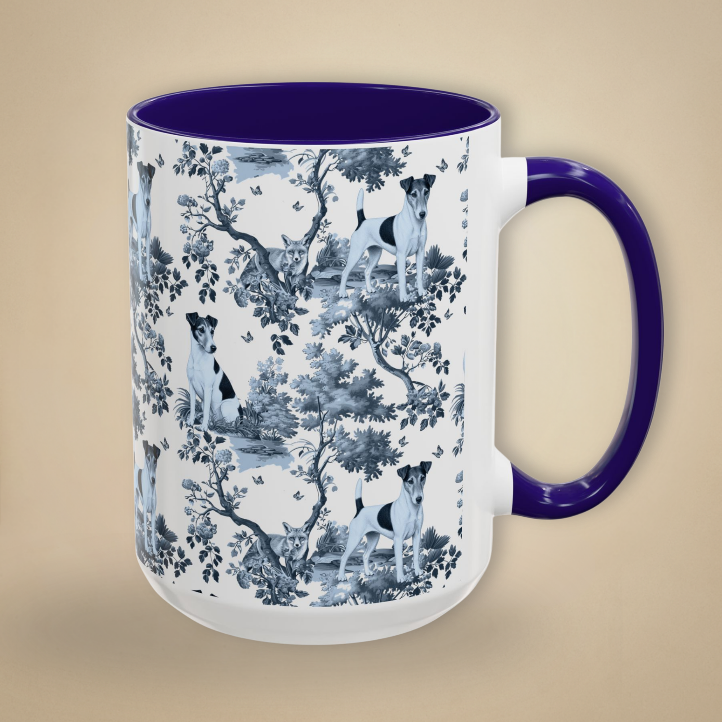 Smooth Fox Terrier blue toile coffee mug 15 oz