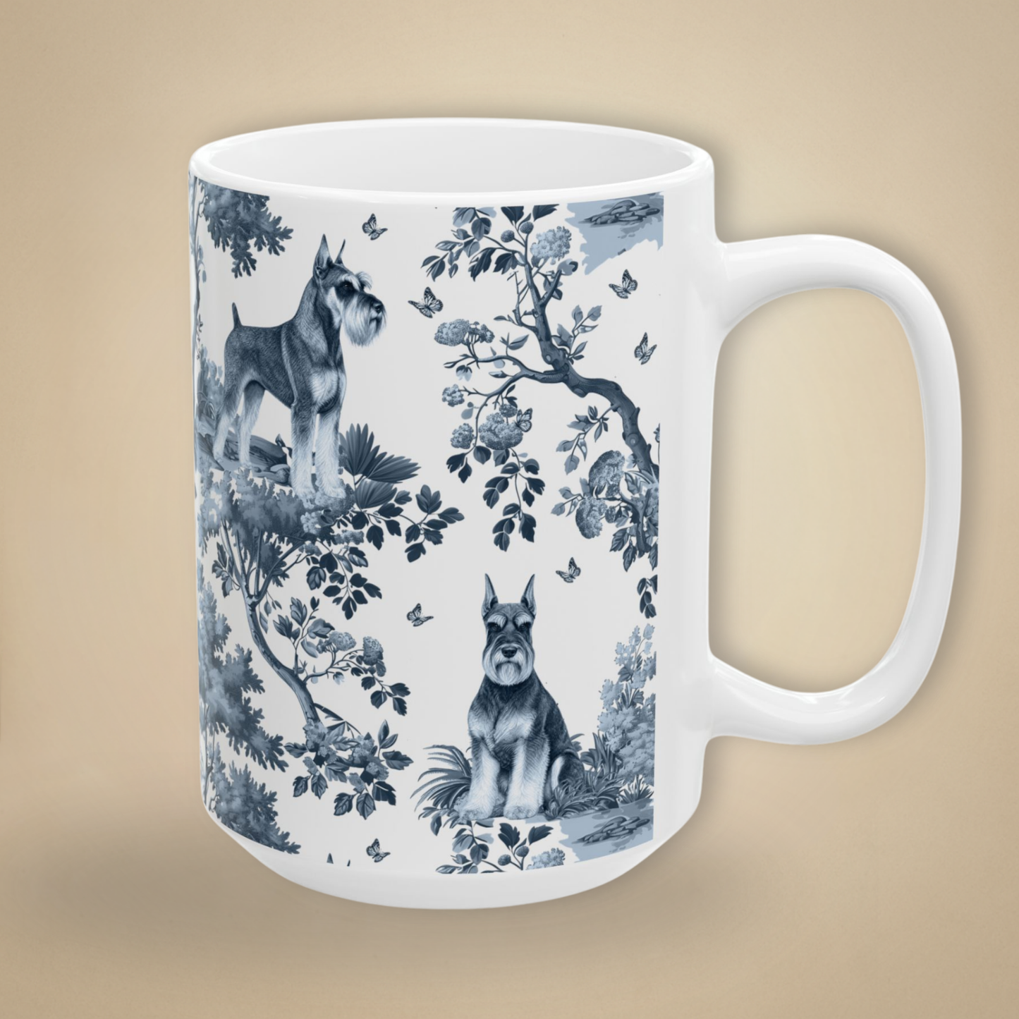 Standard Schnauzer Mug - Blue Toile Pattern