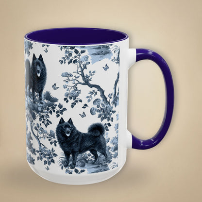 15 oz blue toile Schipperke coffee mug, side view