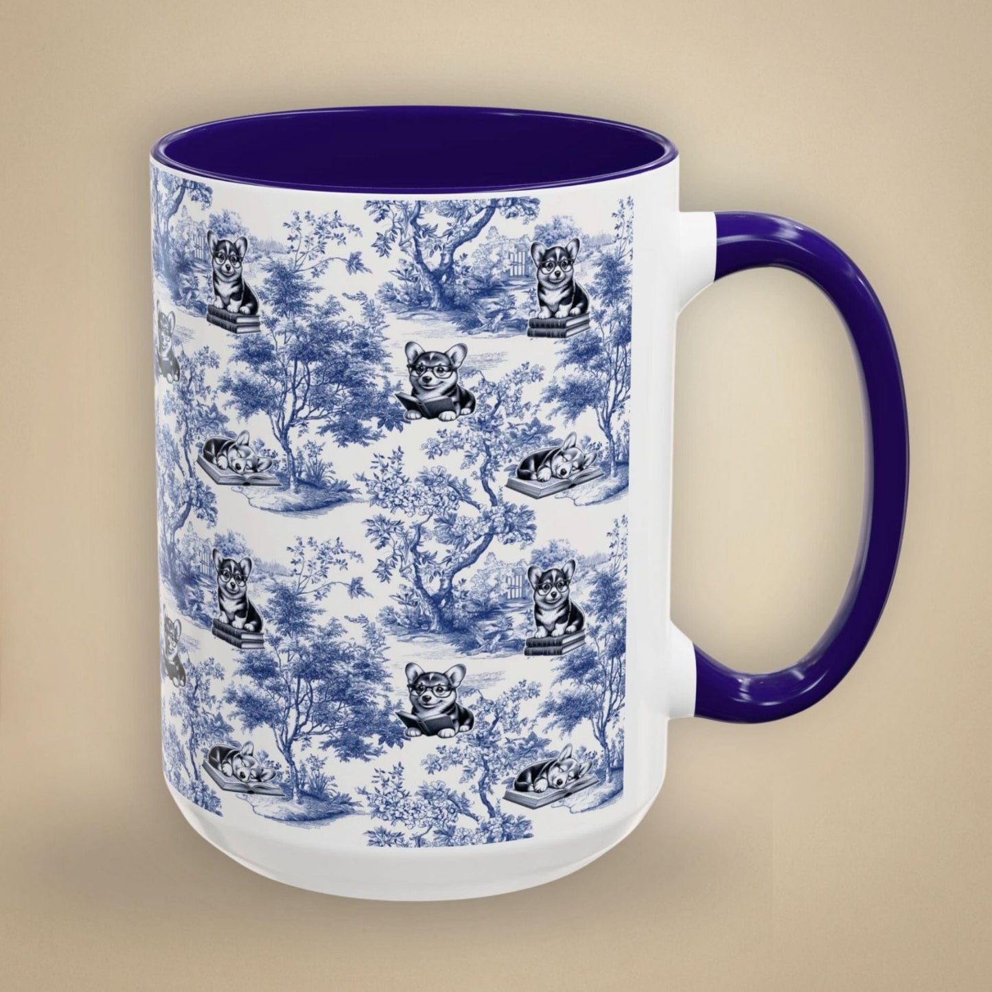 Corgi Toile Mug - Reading Books