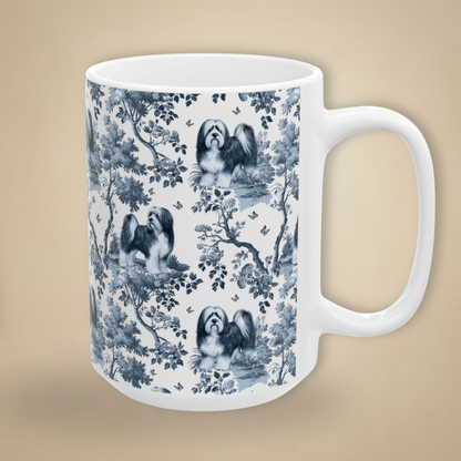 Tibetan Terrier Mug - Blue Toile Pattern