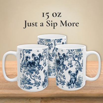 Chinese Crested Mug for Dog Mom, French Toile Dog Coffee Cup, Elegant Chinoiserie Tea Cup Gift for Dog Lover