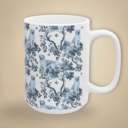 Golden Retriever Mug - Blue Toile Pattern