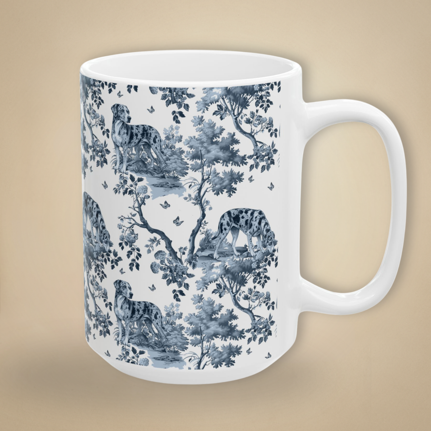 Catahoula Leopard Dog  Mug - Blue Toile Pattern