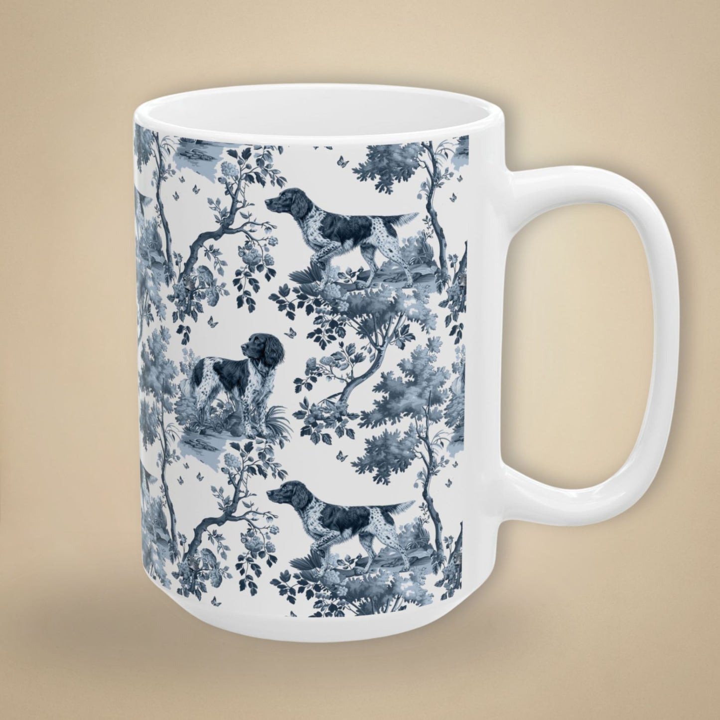 Large Munsterlander Mug - Blue Toile Pattern