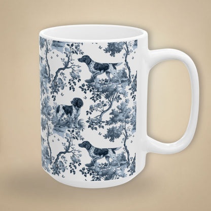 Large Munsterlander Mug - Blue Toile Pattern