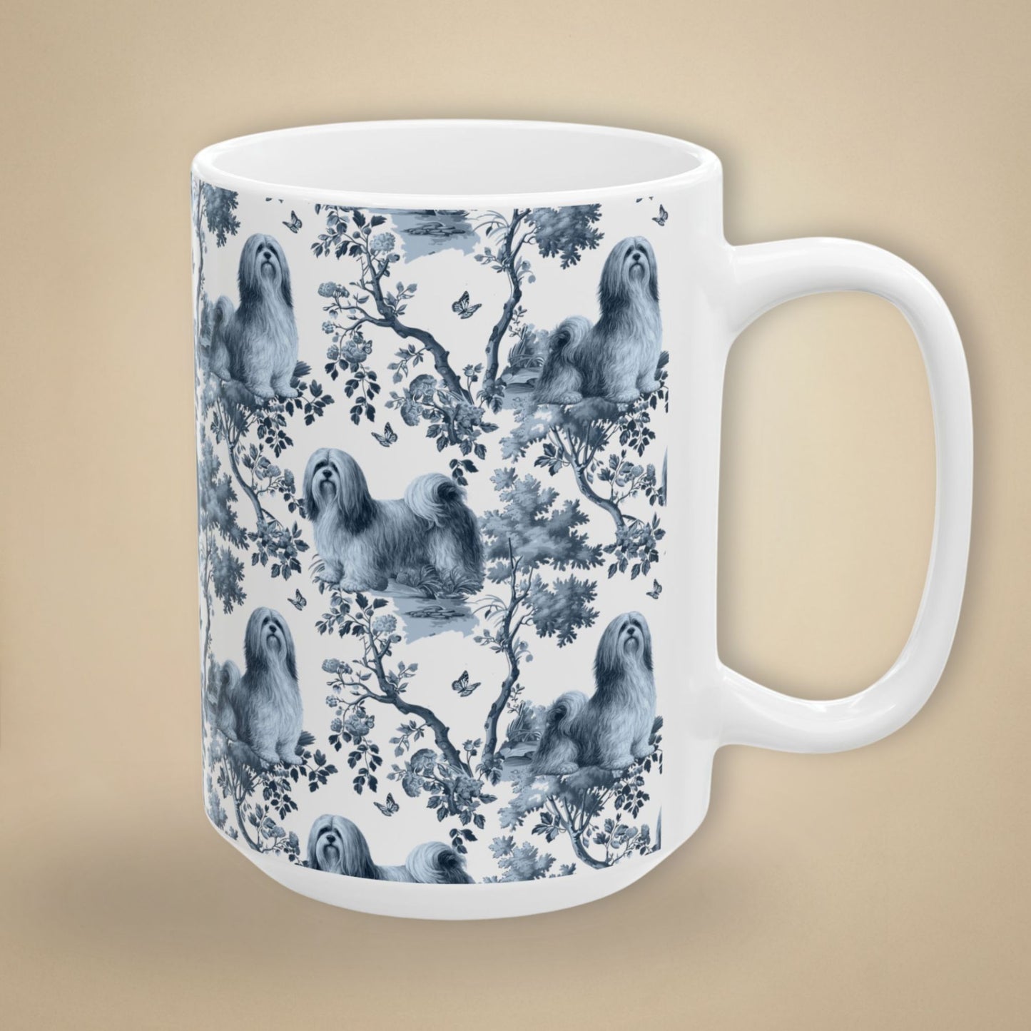 Lhasa Apso Mug - Blue Toile Pattern