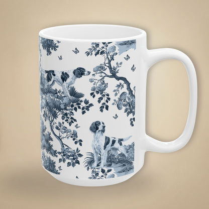Irish Red and White Setter Mug - Blue Toile Pattern