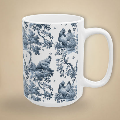 Chicken V2 Mug - Blue Toile Pattern