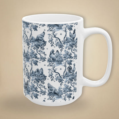 Chicken Mug - Blue Toile Pattern