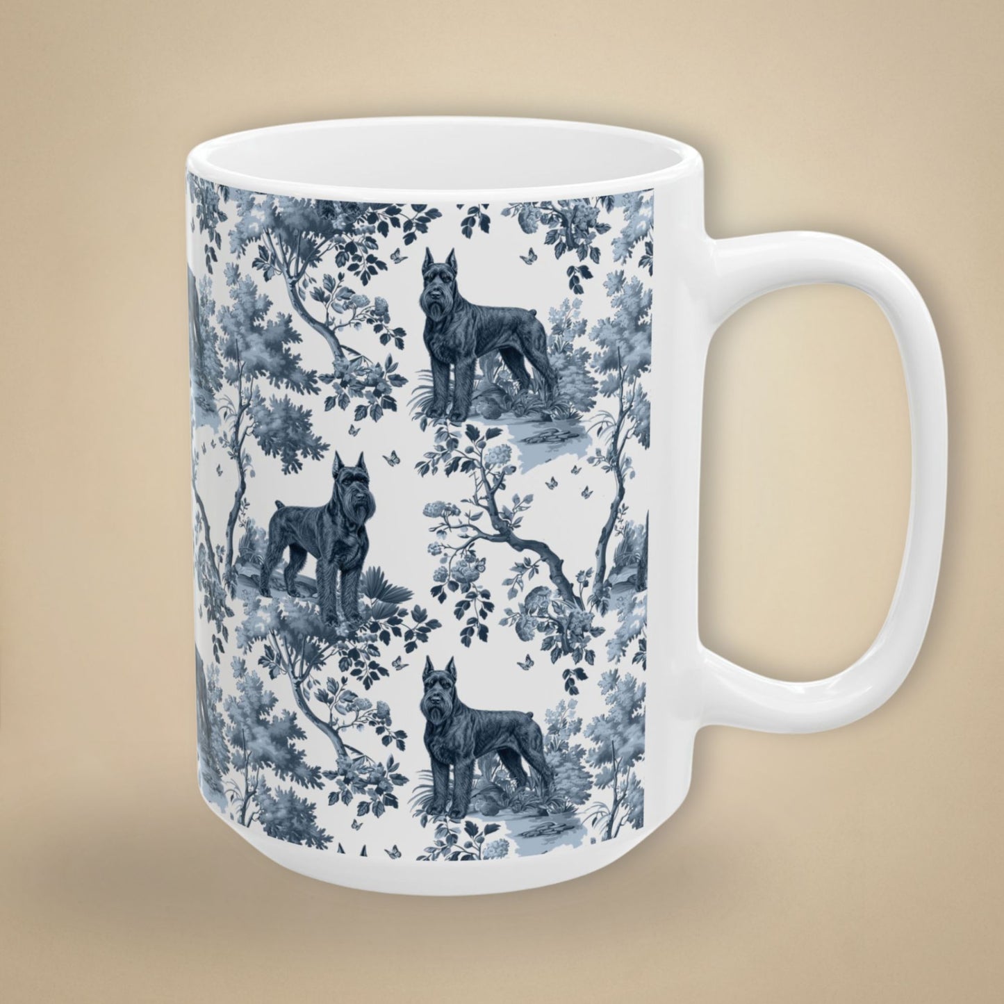 Giant Schnauzer Mug - Blue Toile Pattern