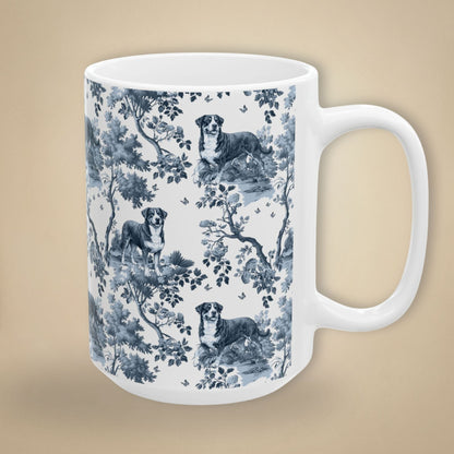 Greater Swiss Mountain Dog Mug - Blue Toile Pattern