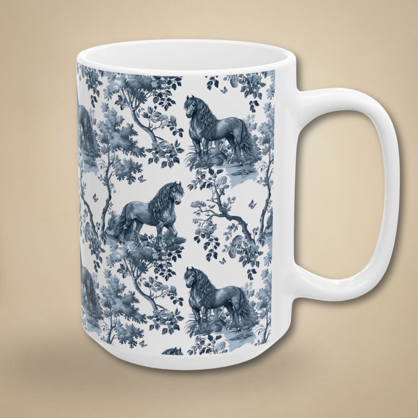 Friesian Horse Mug - Blue Toile Pattern