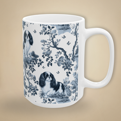 English Toy Spaniel blue toile coffee mug 15 oz with white handle