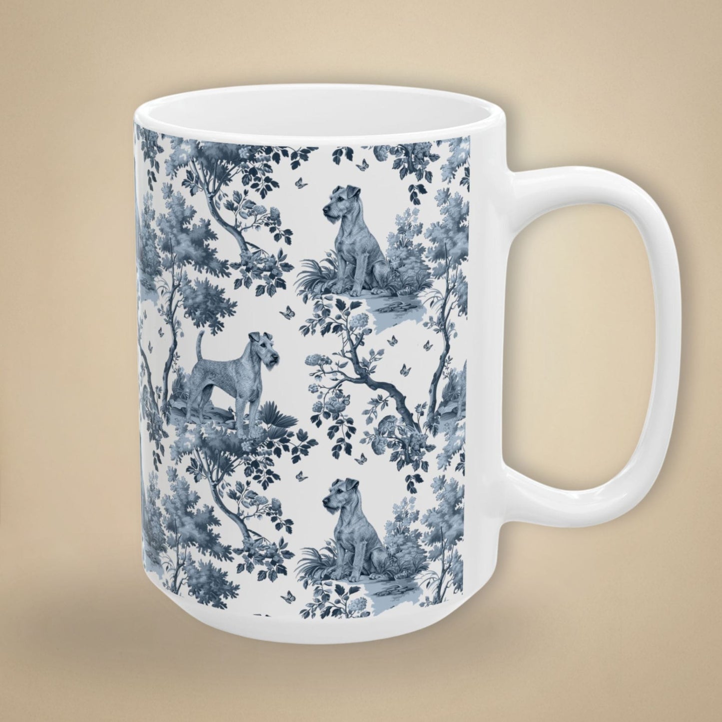 Irish Terrier Mug - Blue Toile Pattern