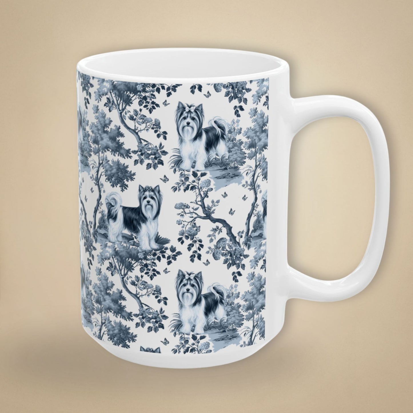 Biewer Terrier  Mug - Blue Toile Pattern