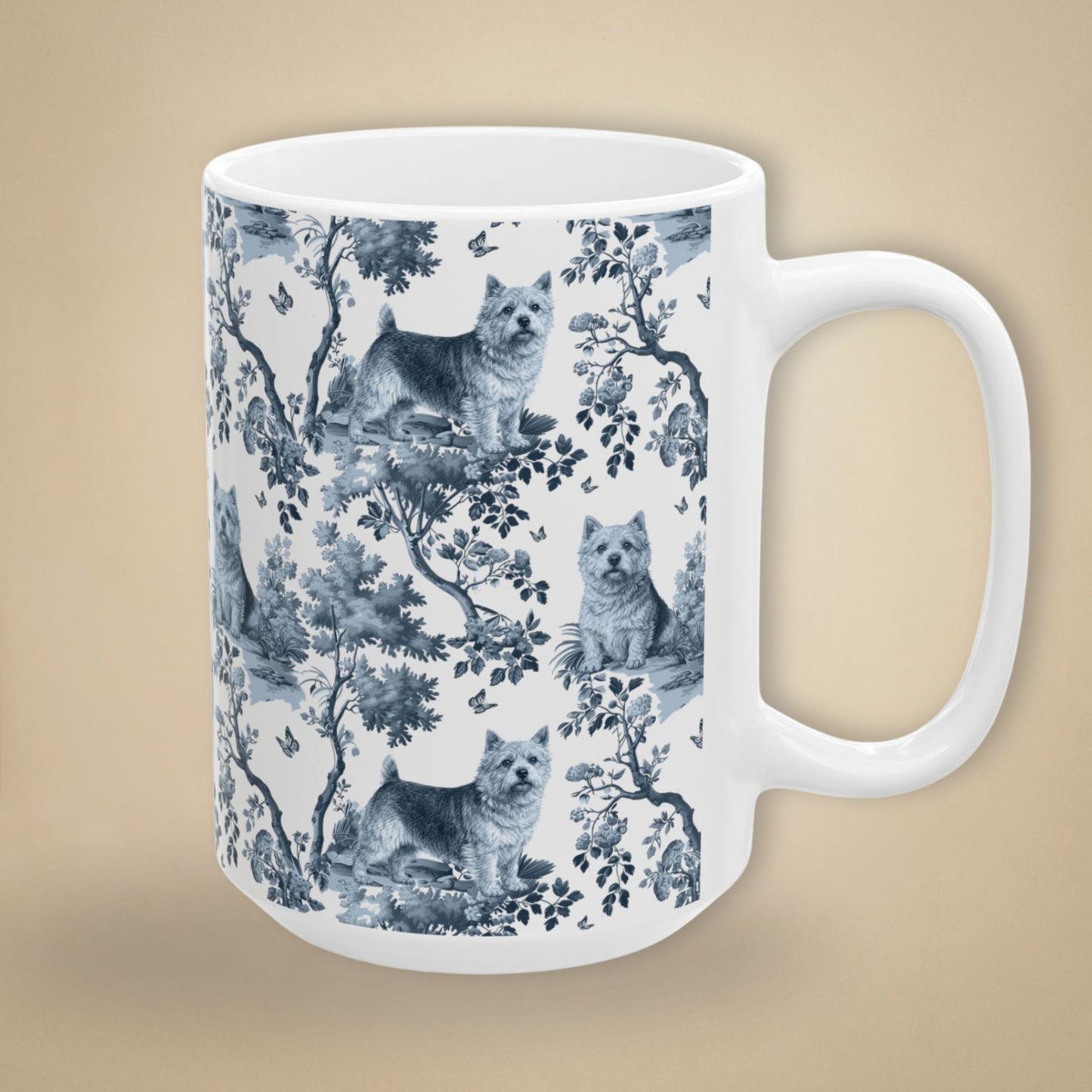 Norwich Terrier Mug - Blue Toile Pattern