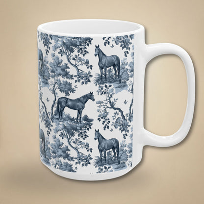 Thoroughbred Horse Mug - Blue Toile Pattern