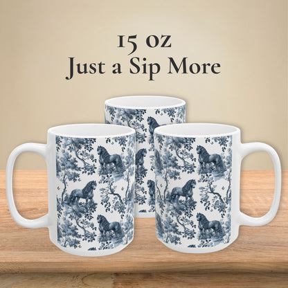 Friesian Horse Mug - Blue Toile Pattern