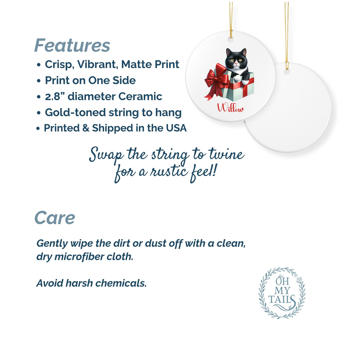 Tuxedo Cat Ornament with Custom Name