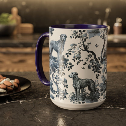 Blue toile Scottish Deerhound coffee mug, additional view