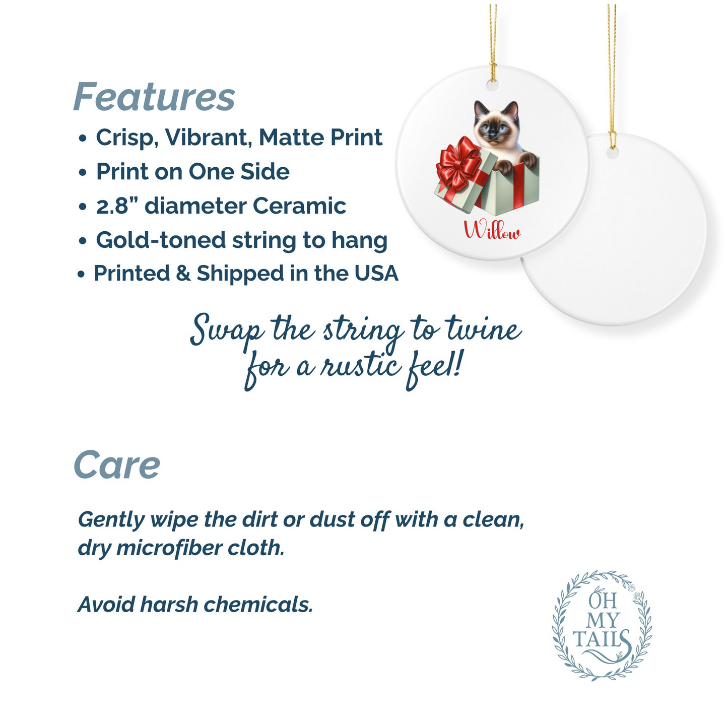 Siamese Cat Ornament with Custom Name