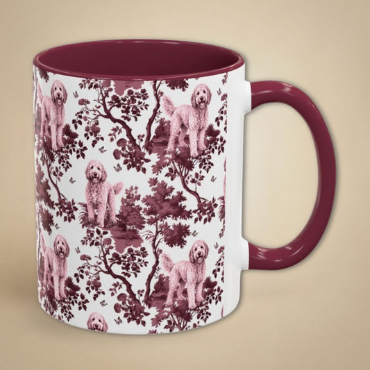 Goldendoodle Petite Cranberry Toile 11 oz ceramic mug, right view