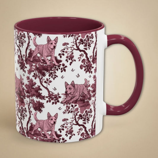 Australian Cattle Dog (Red Speckle) Petite Cranberry Toile 11 oz ceramic mug, right view