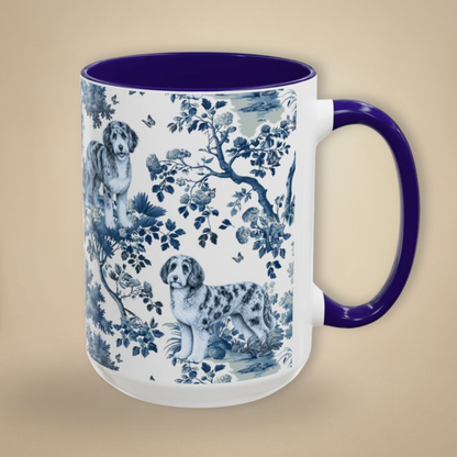 Aussiedoodle Garden Toile Deux 15 oz ceramic mug, right view